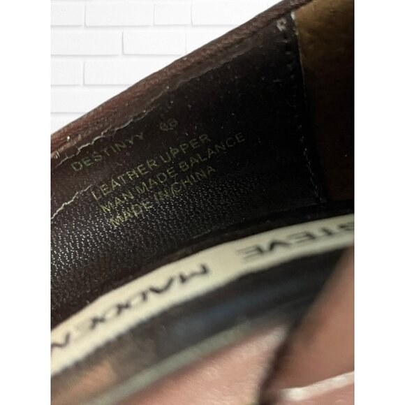 Steve Madden Women's Size 8 Destiny Heel Brown Leather Open Toe Twist Front - Picture 6 of 15